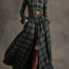Retro Ethnic Style Lapel Reddish Plaid Maxi Dress